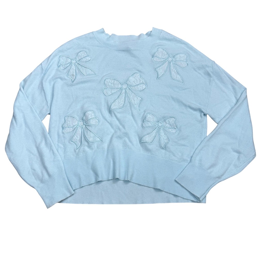 Bridgerton x Netflix Bow Lace Sweater Women XS Light Blue Coquette Regency